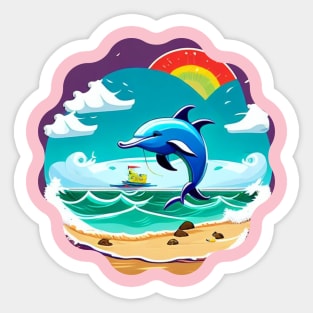 Blue dolphin happily jumping Sticker